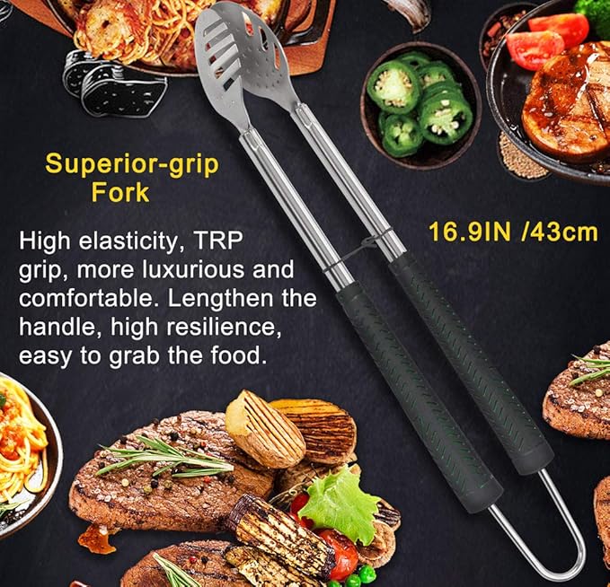 POLIGO 7PCS Golf-Club Style BBQ Tool Set Grilling Tools with Rubber Handle - Stainless Steel Grill Accessories for Outdoor Grill Set Premium Grill Utensils Set Fathers Day Birthday Gifts for Men Green