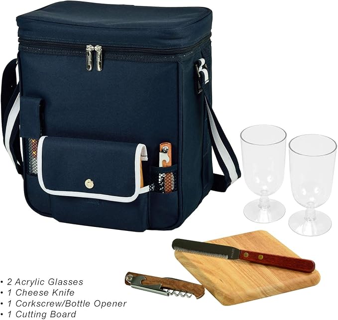 Personalized Picnic at Ascot Wine and Cheese Basket/Cooler with Acrylic Glasses, Hardwood Cutting Board, Cheese Knife and Corkscrew