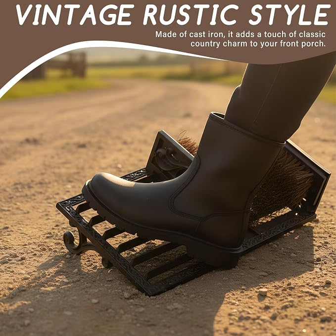 Geelin Cast Iron Boot Brush Scraper Outdoor, Vintage Heavy Duty Shoe Scraper Brush, Angled, for Porch Entryway Farmhouse