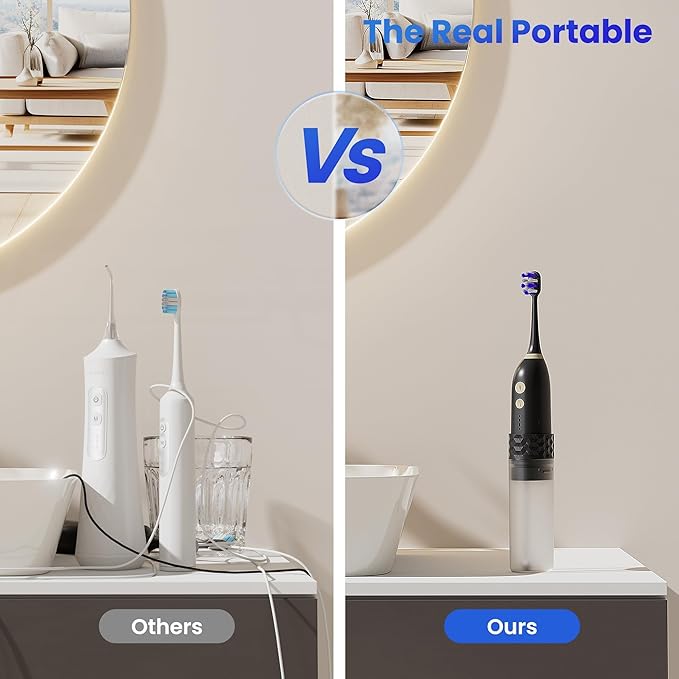 Electric Toothbrush with Water flosser, 2 in 1 Teeth Cleaning Kit, Toothbrush and Water flosser Combo, 25 - Day Battery, Travel Toothbrush with Water Bottle(Black)