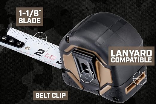 Spec Ops Tools Tape Measure for Measuring & Layout, 1 1/8" Double-Sided Blade and Military-Grade Composite Case, 16 Foot