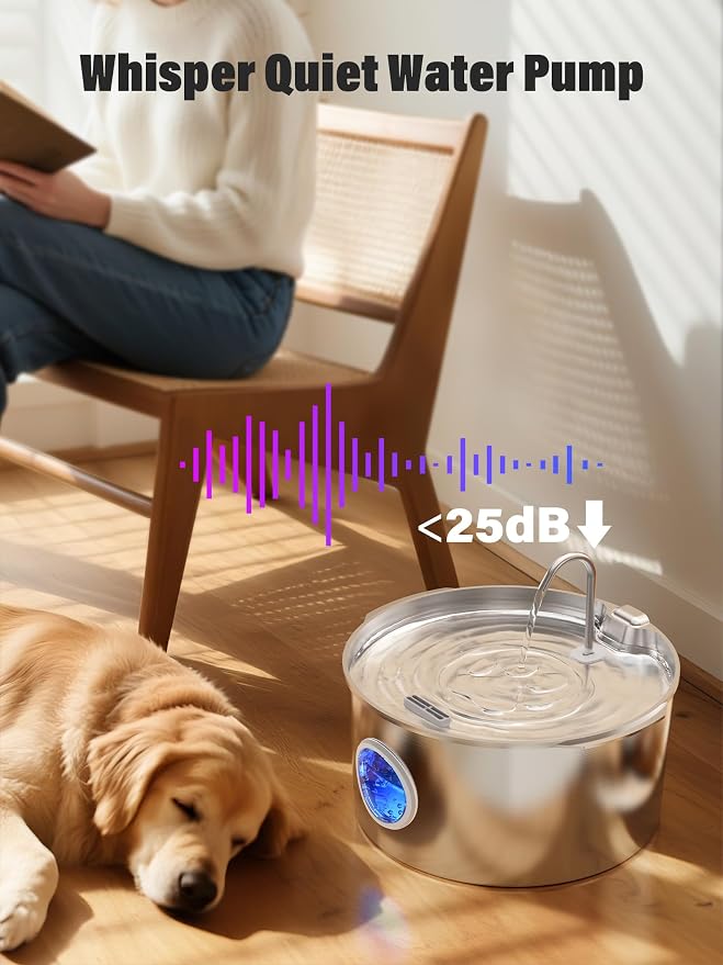 3.4Gal Dog Water Fountain for Large Dogs, Extra Large Stainless Steel Pet Water Fountain, Round Dog Water Bowl Dispenser with Metal Handle, Water Level Window for Multi Pet Home