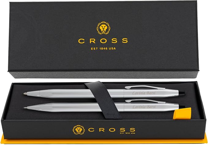 Cross Classic Century Engraved Ballpoint Pen and Pencil Set, Chrome, Slim Twist Action, Personalized Gift for Graduation, New Job, Retirement, Career Advancement, Cross Gift Box Included