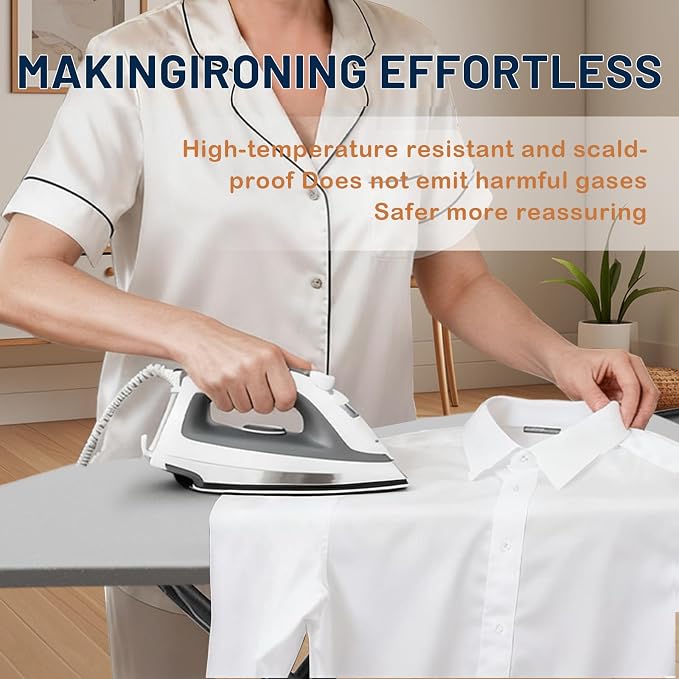 Ironing Board, Adjustable Height Iron Board with Iron Rest, Foldable Metal Iron Table, Heavy Duty Iron Stand with Heat Resistant Cover and Thick Padding, Full Size 44"x13", Grey