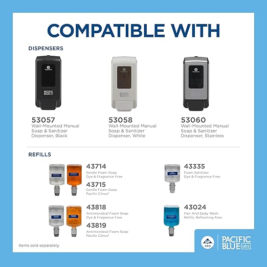 Pacific Blue Ultra Gentle Foam Hand Soap Refill (43714), Compatible Only With Pacific Blue Ultra Manual Dispenser, Dye and Fragrance-Free, 40.5 FL OZ, 4 Refills Per Case