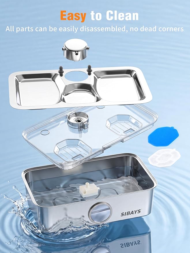 SIBAYS 4.5Gal/17L Dog Water Fountain, Large Capacity Stainless Steel Pet Water Fountain with Water Level LED Light, Ultra Quiet Dog Water Bowl Dispenser for Large Dogs & Multi-Pet, Easy to Clean FS83