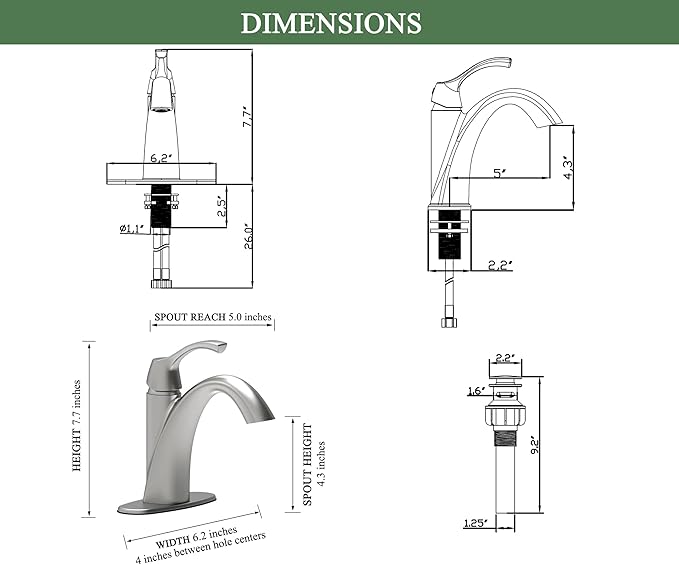 TimeArrow Brushed Nickel 1-Handle Single Hole Bathroom Faucet, 3-Hole Deck Plate, Pop-Up Drain and Water Supply Lines Included, TAF206-BN