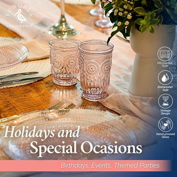 Pink Glass Dinner Plates, Small Plates, and Bowls Set – Vintage Hobnail Pink Glassware Set of 12, Elegant Tableware for Housewarming, Thanksgiving, or Everyday Dining