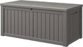 150 Gal Deck Box,Outdoor Storage Box Waterproof Lockable,Gas Lift,Grey | Large Resin Deck Box, UV-resistant all-weather, lockable storage for patio furniture, garden tools, pool accessories, black