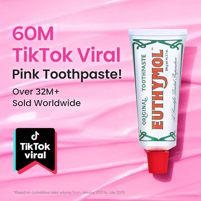 EUTHYMOL Original Pink Toothpaste, Fluoride-Free | 3.7 fl oz*2 (2 Pack) | Fluoride-Free Toothpaste for Sensitive Teeth & Gum. Bad Breath, Cavity Prevention, 12-Hour Long Lasting Freshness