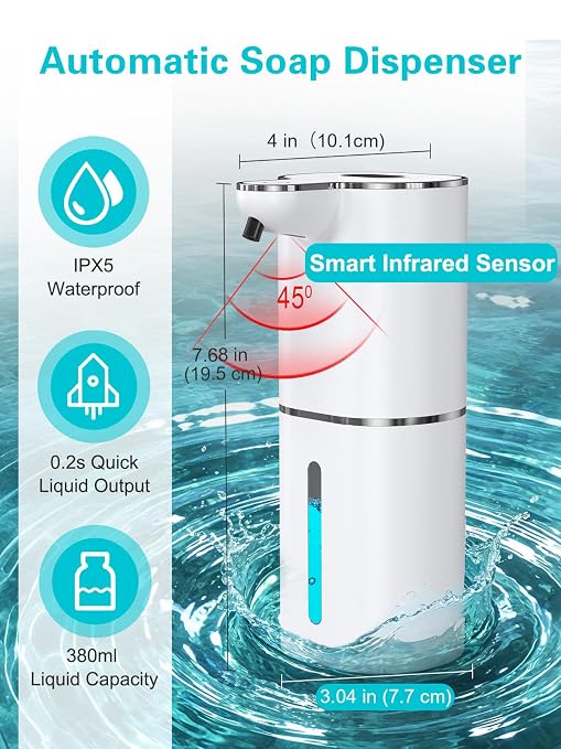 Bomivoi 2 Pack Automatic Liquid Soap Dispenser, Rechargeable Touchless Soap Dispenser, Digital Display, 6-Level Adjustable, 380mL Wall Mount Countertop Hand Soap Dispenser for Bathroom Kitchen Sink