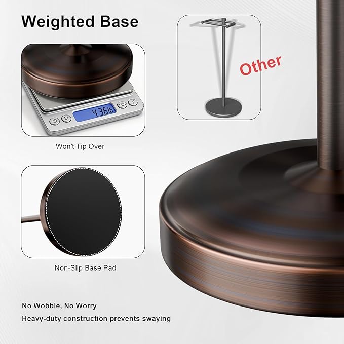 Freestanding Toilet Paper Holder Stand, Heavy Duty Oil Rubbed Bronze Stainless Steel Toilet Paper Holder with Weighted Base, Rustproof & Tool-Free Installation for Modern Bathrooms