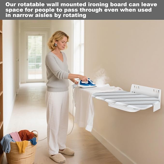 uyoyous Wall Mounted Ironing 37.4x11.8 in Adjustable Foldable Iron Board | Compact Folding Wall Mount Space-Saving 180° Swivel Ironing Boards with Heat Resistant Cover for Home Laundry Room