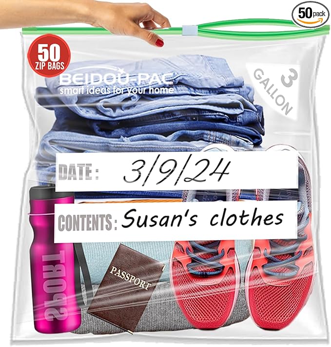 3 Gallon Large Slider Plastic Bags, | 50 Count | 2 Mil | 16" x 18" | Heavy-Duty Reusable Clear Freezer Storage Bags(Slider-3 gallon-50count)