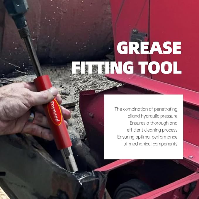 Grease Fitting Cleaning Tool, Grease Zerk Cleaner for Trucks, Tractors, Heavy Equipment - Removes Old Dried Grease from Fittings, Pins, Shafts, Bushings (Red)