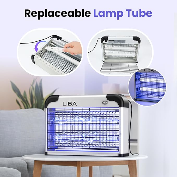 LiBa Electric Bug Zapper, Indoor Insect Killer - (2) Extra Replacement Bulbs - Fly, Mosquito Killer and Repellent - Lightweight, Powerful 2800V Grid, Easy-to-Clean, with a Removable Washable Tray.