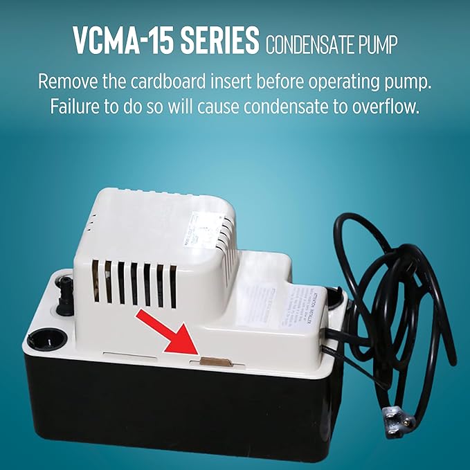 Little Giant VCMA-15ULST 115 Volt, 65 GPH, 1/50 HP Automatic Condensate Removal Pump for HVAC/Refrigeration Systems/Dehumidifiers with Overflow Detection Switch and 20-Foot Tubing, Black/White, 554415