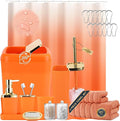 XLHOMO Orange Bathroom Accessories, 24 Pieces Orange and Gold Bathroom Accessories Set with Shower Curtain, Bath Towels, Trash Can, Soap Dispenser and Soap Dish for Bathroom/Housewarming