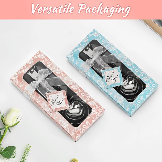 50 Packs Heart Shaped Measuring Spoons, Bulk Wedding Favors For Guests, Baby Shower Gifts For Guests Bridal Party or Wedding Favors With Individual Gift Boxes (PINK)
