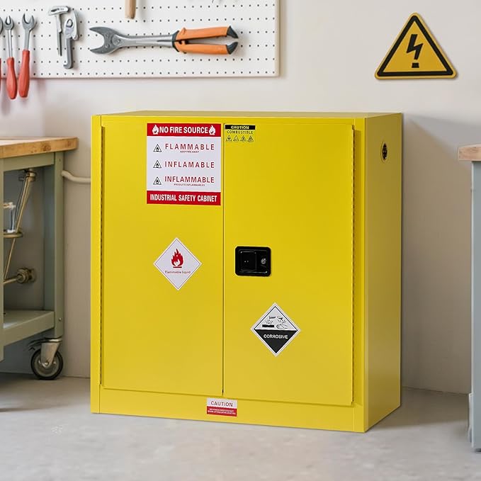 SPECRAFT 45-Gallon Flammable Safety Cabinet | 44 x 43 x 18 In, Cold-Rolled Steel, Adjustable Shelves, OSHA and CE Certified, for Industrial, Commercial and Lab Use