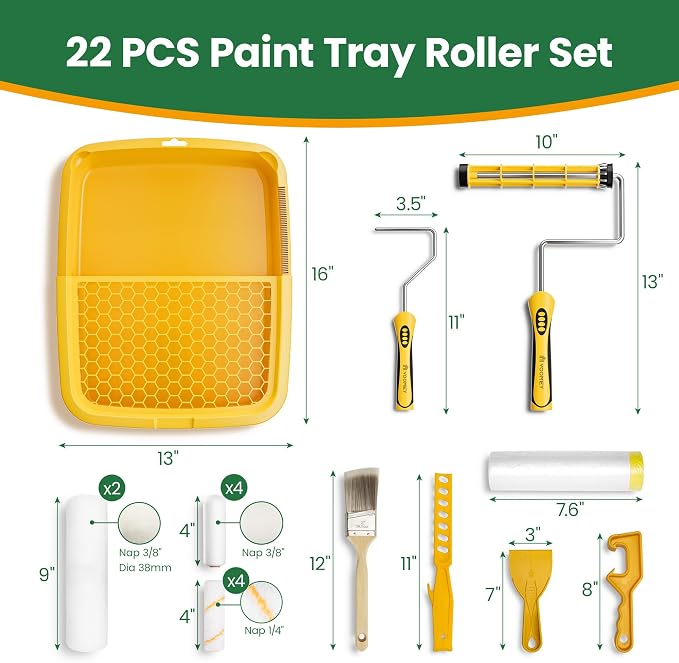 Voomey Professional Paint Roller Kit 22 Pcs, 9-Inch Upgraded Paint Roller with Super Coverage Effect, Paint Brush, Paint Roller Tray,Paint Kit for House Painting