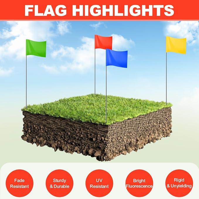 15x4x5 Inch Marking Flags – High-Visibility Yard & Lawn Flags for Boundary, Dog Training, Landscaping, Sprinklers, Surveying & Construction | Durable, UV & Weather Resistant (Multicolor, 100 Pack)