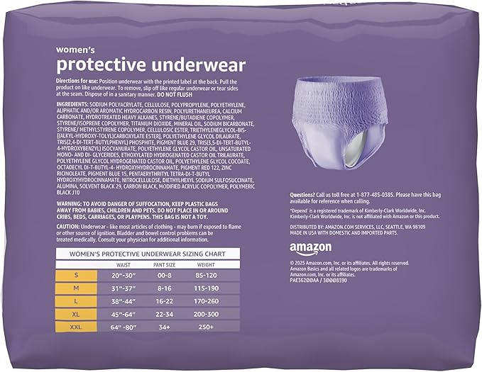 Amazon Basics Postpartum Incontinence Underwear for Women, Maximum Absorbency, Disposable, Fresh Protection, Odor Control, Comfortable Fit, Medium, Lavender, 20 Count (Pack of 2)