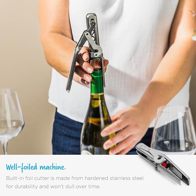 Dreamfarm Winopen Automatic Wine Corkscrew Bottle Opener | Pocket-sized, space-saving and easy to use stainless steel natural and synthetic cork remover with built-in foil cutter