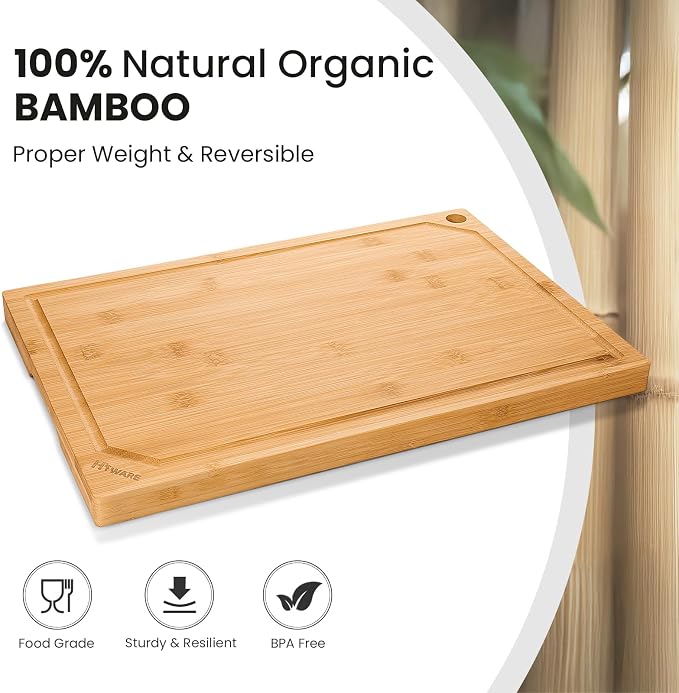 Hiware Extra Large 18" x 12" Bamboo Cutting Board for Kitchen, Heavy Duty Wood Cutting Board with Juice Groove, 100% Organic Bamboo, Pre Oiled