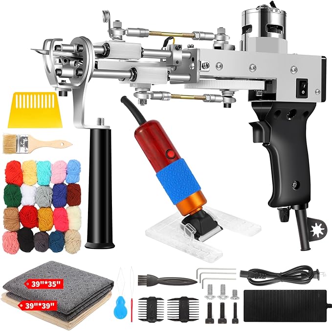 Tufting Gun with Carpet Trimmer Kit, Rug Gun with Tufting Shears, 2 in 1 Tufting Gun Cut & Loop Pile, Rug Making Kit with Trimmer, Yarn, Tufting Cloth