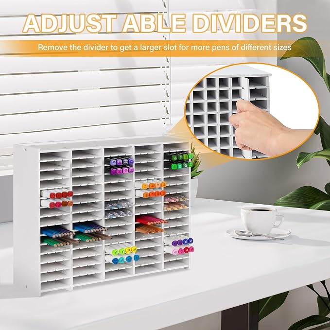 Marker Organizer, 300 Slots Marker Holder Organizer, Marker Storage with Divider Art Marker Rack for Pens Colored Pencils Art Brushes Adjustable Pencil Holder for Desk Organizer