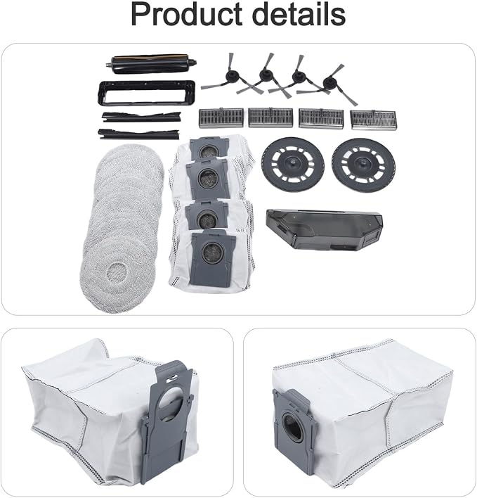 Replacement Parts Kit,For Mova P10-Pro Ultra,For P50-Pro Ultra Robot Vacuum | Includes for tricut Main Brush, Side Brushes, HEPA Filters, Mop Cloths & Dust Bags