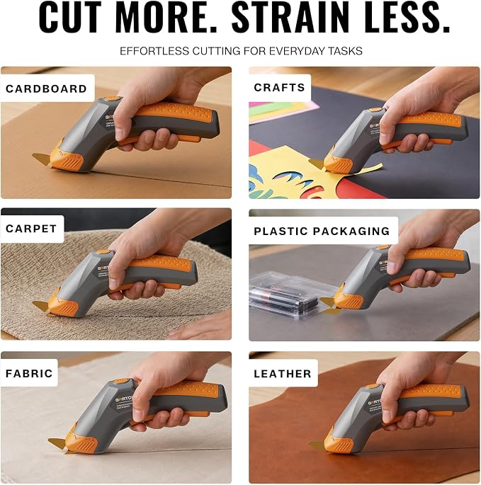 GARTOL Cordless Electric Scissors for Arthritis Hands, 4V Rechargeable Cardboard Cutter with 2 Blades & Storage Bag, Type-C Electric Box Cutter for Fabric, Crafts, Leather, Carpet, 2000mAh