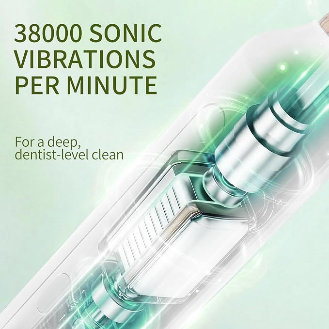 Sonic Electric Toothbrush with Bamboo Heads, White | Bamboo Electric Toothbrush, Soft Castor Oil Bristles, Smart Timer, 40000 VPM, 5 Modes, IPX7 Waterproof, 45-Day Battery Life