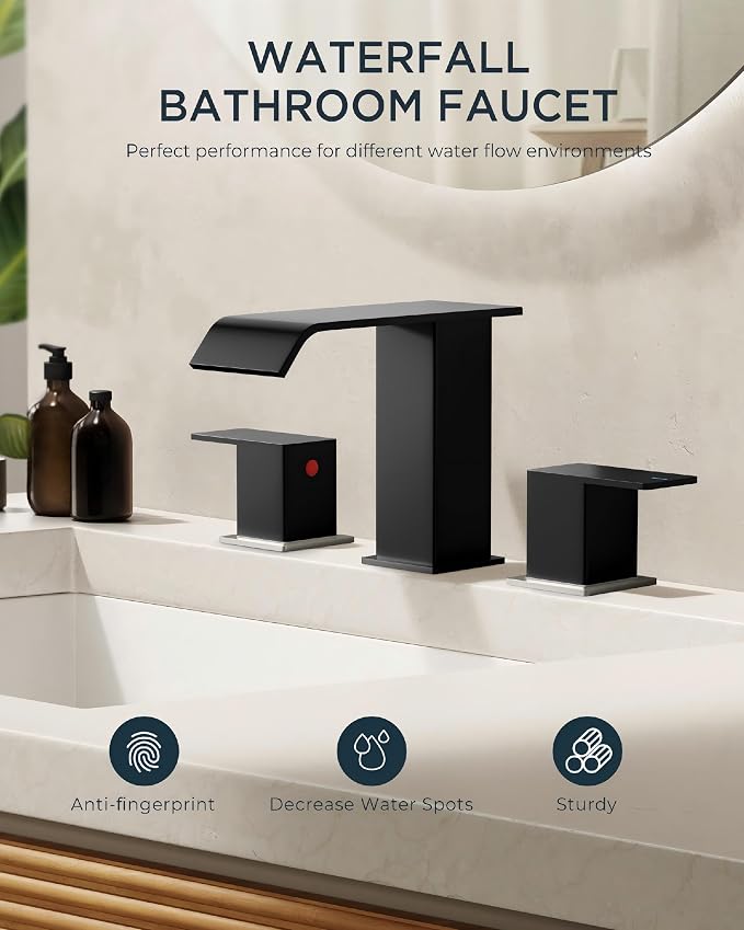 FORIOUS Brushed Nickel and Matte Black Bathroom Faucet 2 Handles, 8 Inch Widespread Bathroom Faucet for 3 Hole Sink with Metal Pop Up Drain, for Vanity RV Restroom Camper