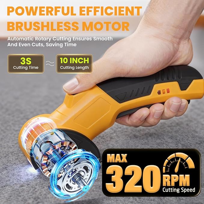 Tanson Cordless Electric Scissors Cardboard Cutter 4V Mini Rechargeable Box Cutter Tool with 4 Blades & Safety Lock & LED Light & Storage Case for Cutting Fabric Carpet Carton Plastic Leather Paper