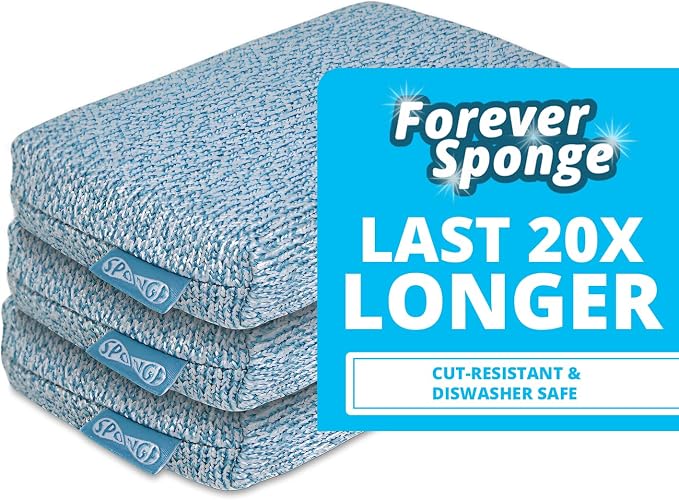 Grill Rescue Heavy Duty Kitchen Sponge - Lasts 20x Longer, Scratch-Free, Safe for Non-Stick Cookware - Cut Resistant, Versatile Household, Bathroom & Outdoor Cleaning Supplies (3, Blue)