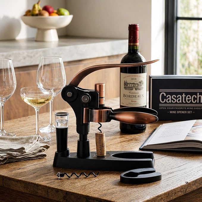 Wine Opener – Durable Bottle Opener with Corkscrew – Manual Wine Bottle Opener for Effortless Cork Removal – Ergonomic, Heavy-Duty, Easy to Use for Home & Bar