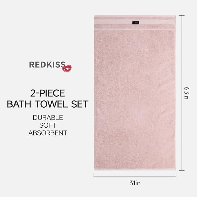 REDKISS 2 Pack Large Bath Towels Set, 100% Cotton, 31x63 in, Heavyweight 760G, Highly Absorbent & Quick Dry, Super Soft Luxury Towels for Bathroom,Hotel Collection - Pink Dark Gray