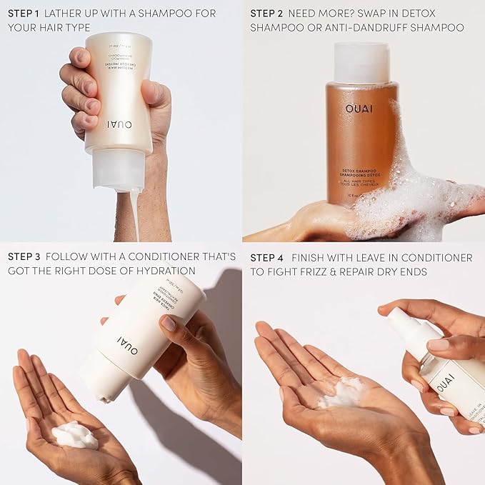 OUAI Leave In Conditioner Full Size & Travel Size - Detangling Spray & Heat Protectant Primer + Tamarind Seed, Vitamin E & Amino Acid Blend - Frizz Control, 450°F Heat Shield, 2 Count