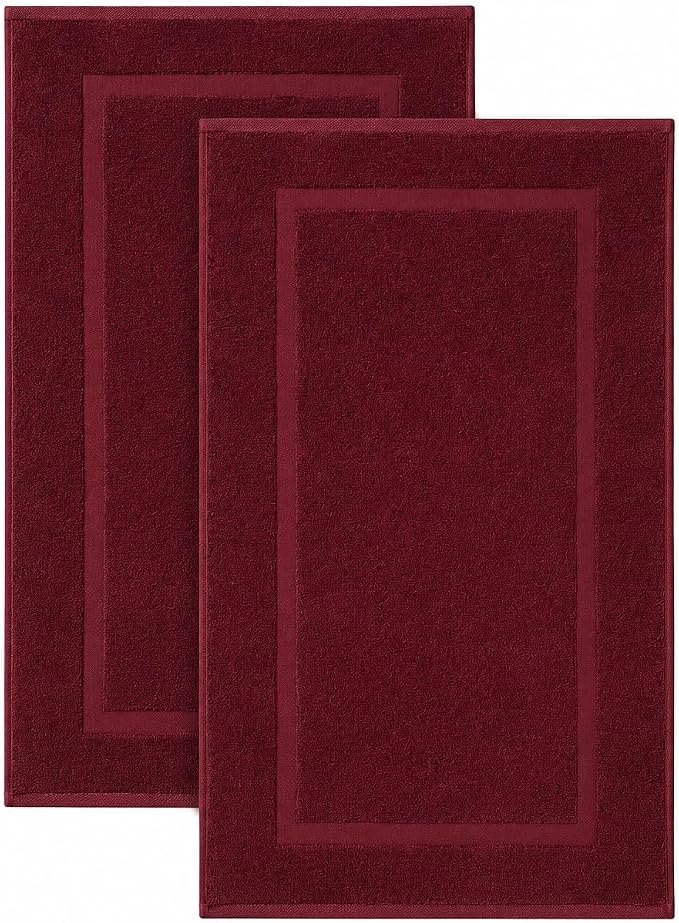 SALBAKOS 2-Piece 100% Turkish Cotton Bath Mat Towel, 20x34 inch, Wine | Bathroom Floor Towels, Thick Soft Most Absorbent Quick-Dry Durable Large Size Foot Rug, Premium Hotel Quality Made in Turkey