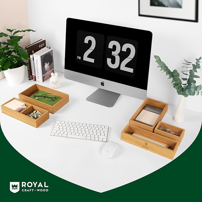 ROYAL CRAFT WOOD Premium Carbonized Bamboo Decorative Boxes - Drawer Organizer Set (5-Piece) – Wood Storage Boxes for Kitchen, Bathroom, Office & Makeup