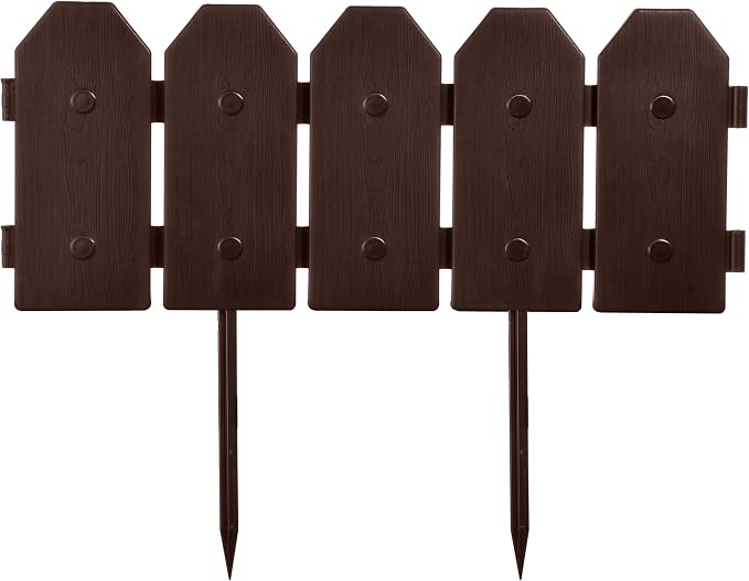 Garden Border Edging: Wooden Grain Fence Dog Ear Design - Landscaping Fence Liner Lawn Edge Barrier - Decorative Lawn Landscape Panels Elements -Landscaping Edging (Brown, 20ft.)