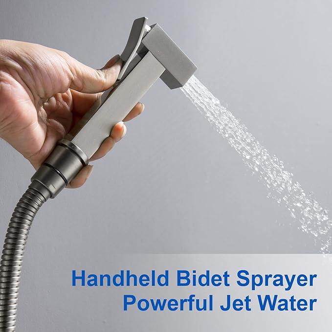 SHAMANDA Warm Water Bidet Sprayer for Toilet with Hot and Cold Brass Rough-in Valve, Stainless Steel Handheld Bidet Attachment Set for Feminine, Pets and Baby Diaper Wash, Brushed Nickel, BDS08-2