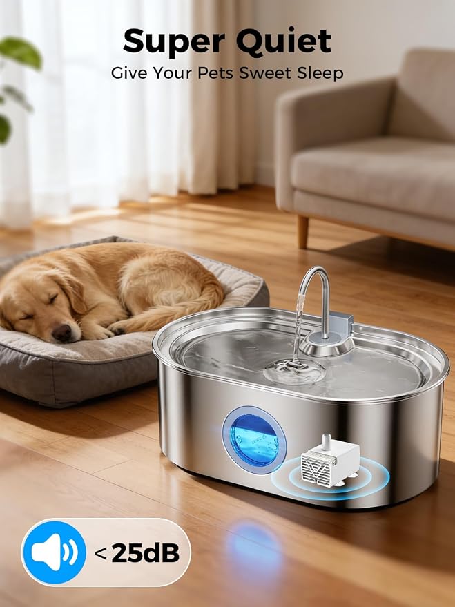 4.2Gal Extra Large Dog Water Fountain, 16L Stainless Steel Pet Water Fountain for Large Dogs, No Spill Dog Water Bowl Dispenser with Deeper Wider Bowl, 68-Cup Water Tank for Multi-Pet(Pump)