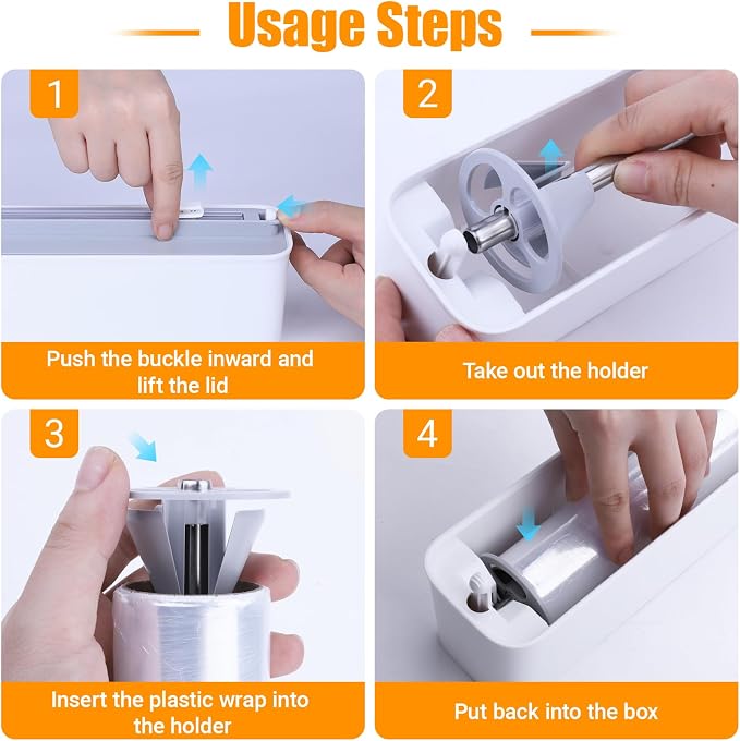 Magnetic Plastic Wrap and Foil Dispenser with Cutter, Fits for Max 12.8In x 328Ft Cling Film, Adhesive Wall Mounted Aluminum Foil and Wrap Organizer Holder for Kitchen