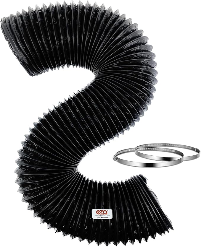PVC Flexible Aluminum Black Covered Duct Hose 4 Inch 8 Feet For HVAC Ventilation and Exhaust With 2 Clamps