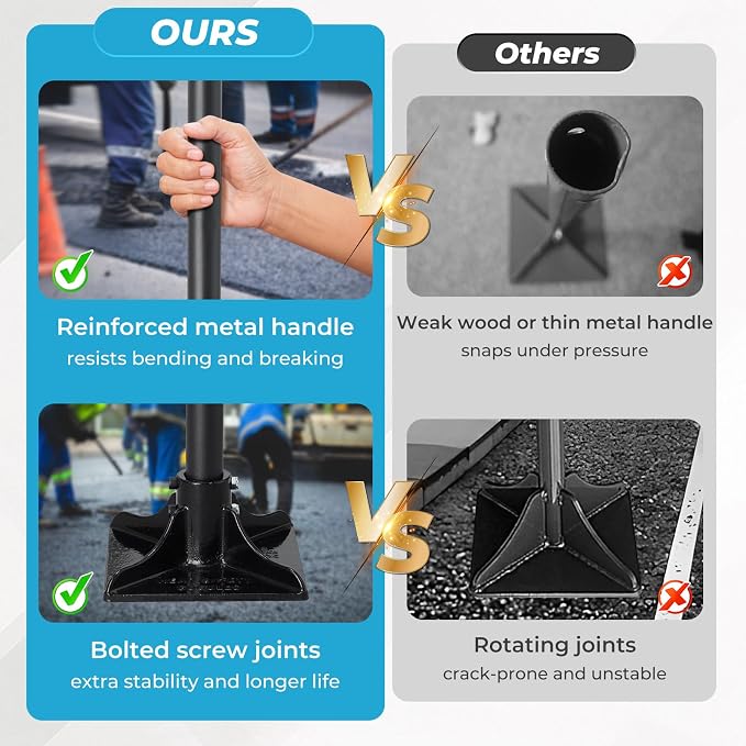BeBecome Hand Tamper Tool Landscaping, Heavy Duty 8x8 Steel Tamper with 58 Inch Long Handle, Dirt Soil Gravel Asphalt Compactor for Garden Lawn Yard Paver