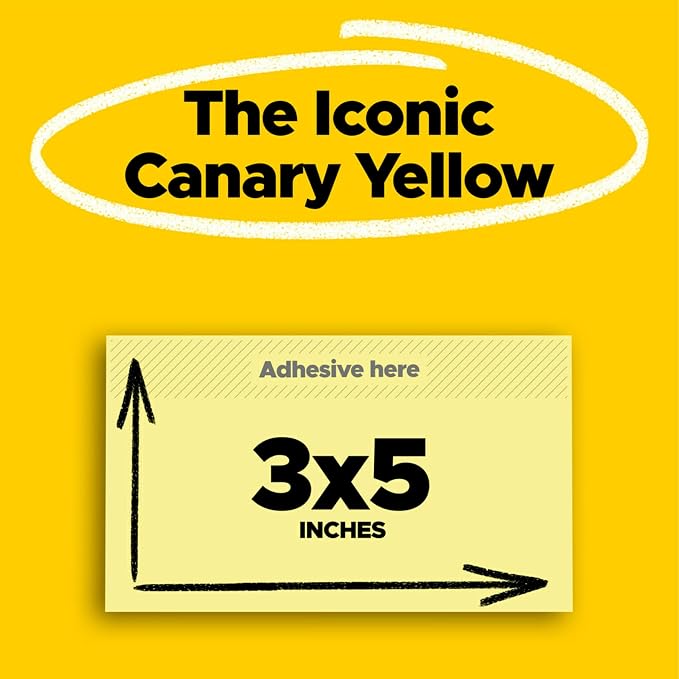 Post-it Super Sticky Notes, 3 in x 5 in & 3 in x 3 in, 12 Pads & 18 Pads, Canary Yellow, 2X The Sticking Power, Recyclable