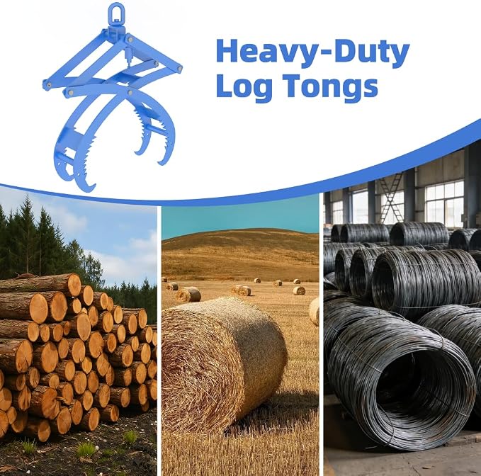 Automatic Log Tongs for Tractor - Heavy Duty 4-Claw Log Grapple with Auto-Latch & 360° Rotating Hook for ATV, Skid Steer, Forklift, Capacity 3300lbs